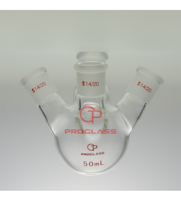 Proglass Straight 3 Necks Round Bottom Flask 500mL,All 14//20 Joints
